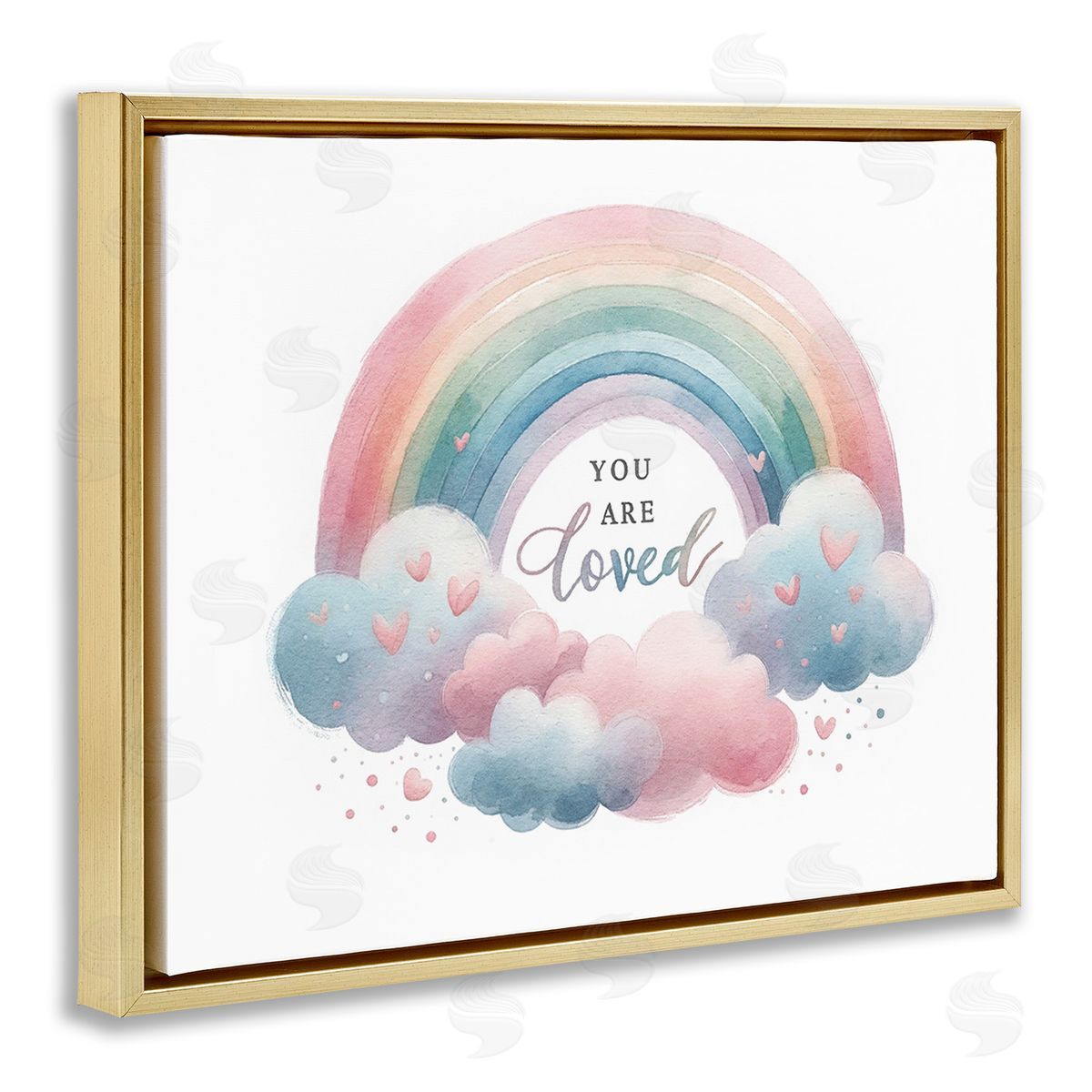 Amanda Greenwood Loved with Pastel Rainbow Gold Floating Frame Canvas Wall Art Print