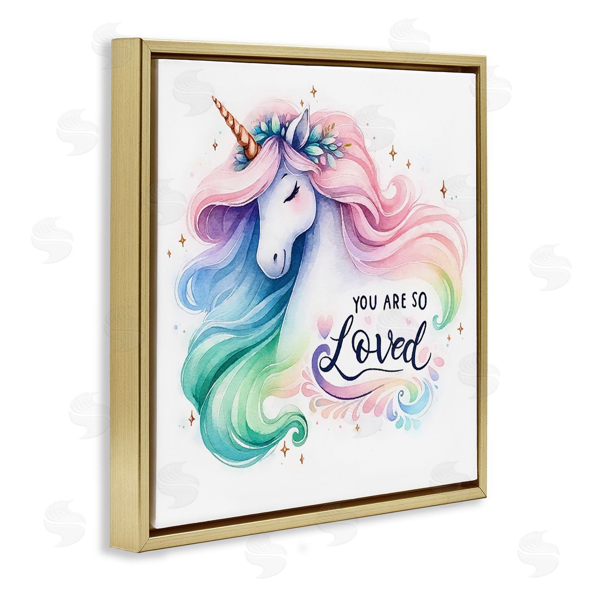 Amanda Greenwood So Loved Unicorn Gold Floating Frame Canvas Wall Art Print