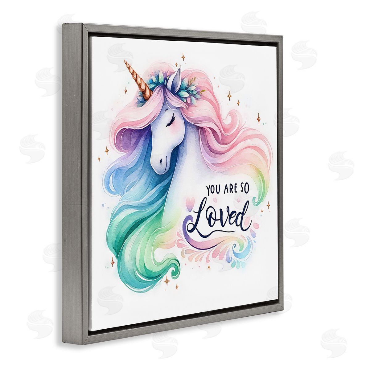 Amanda Greenwood So Loved Unicorn Gray Floating Frame Canvas Wall Art Print