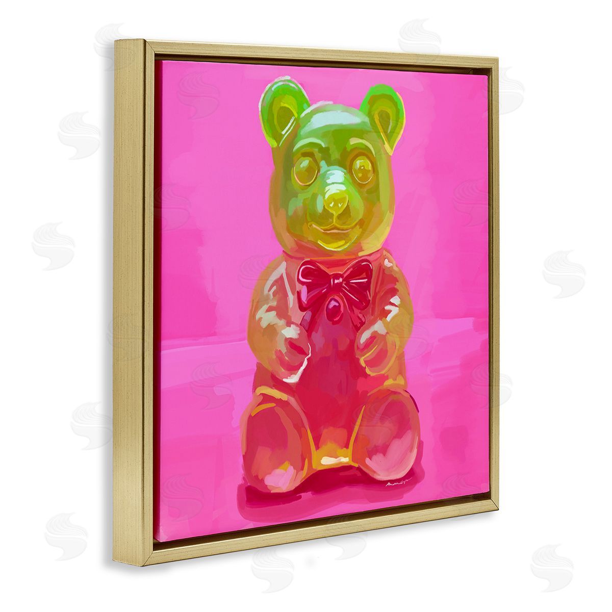 Amelia Noyes Bold Candy Bear Gold Floating Frame Canvas Wall Art Print