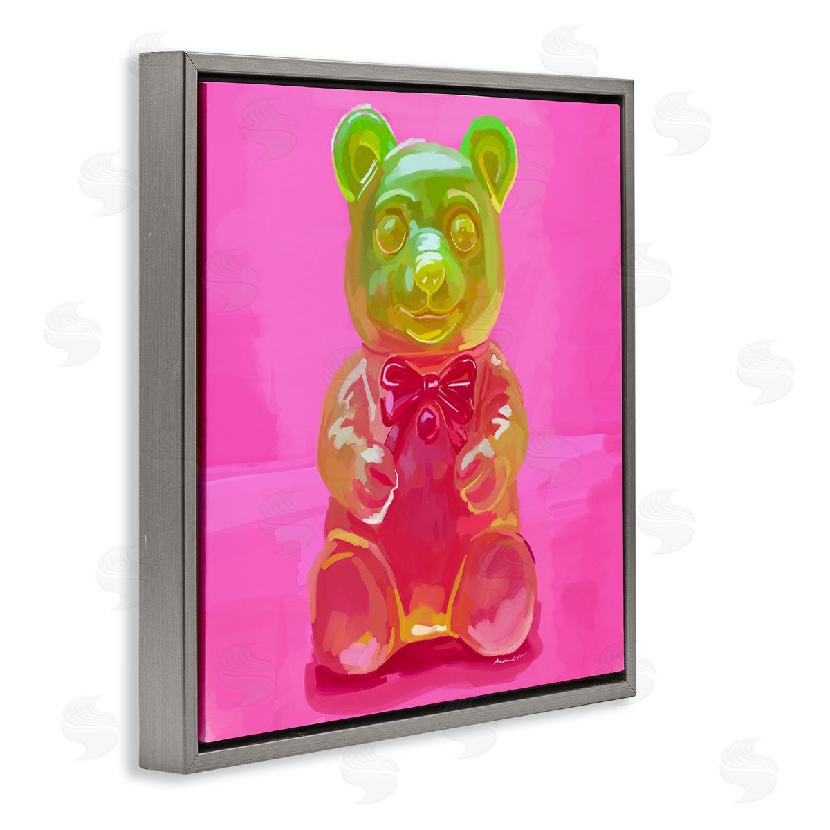 Amelia Noyes Bold Candy Bear Gray Floating Frame Canvas Wall Art Print
