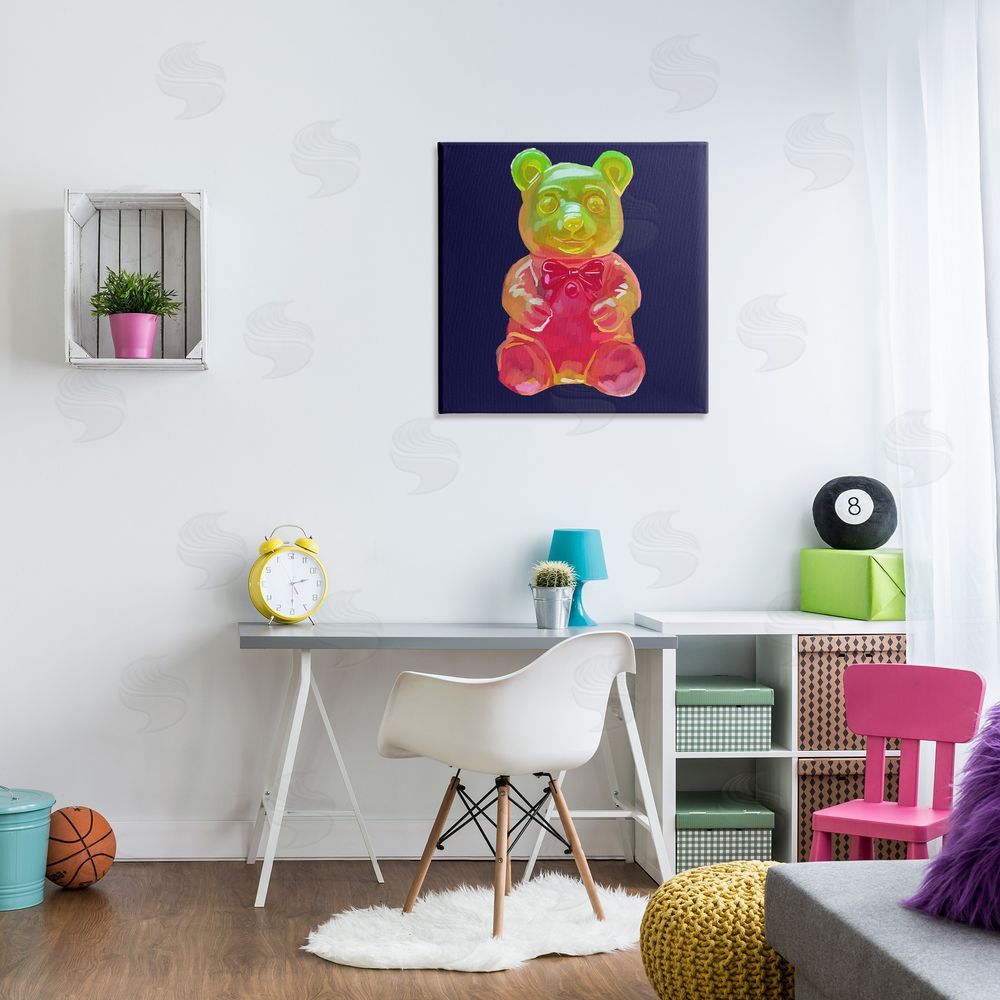 Amelia Noyes Candy Bear on Blue Canvas Wall Art Print in Room