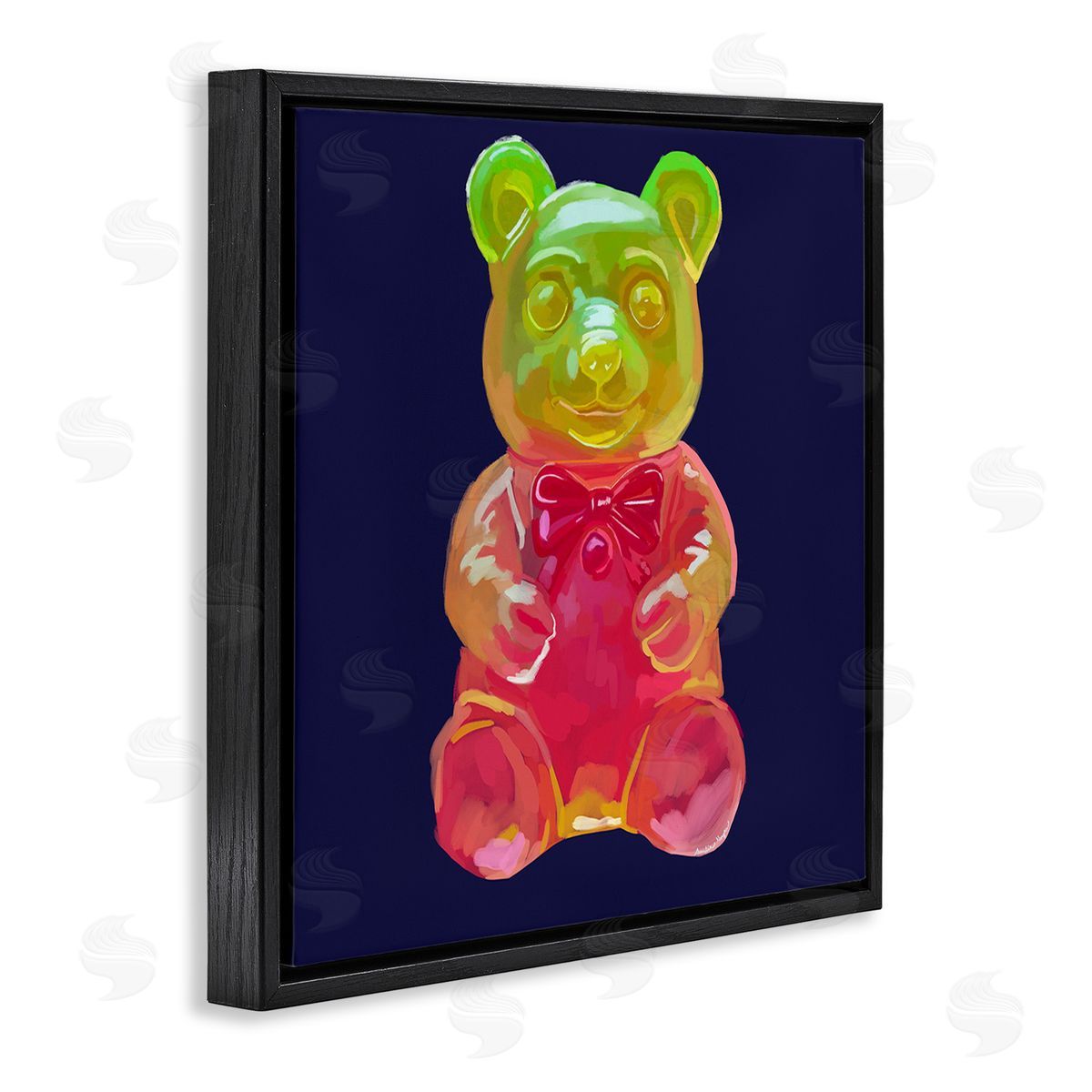 Amelia Noyes Candy Bear on Blue Black Floating Frame Canvas Wall Art Print