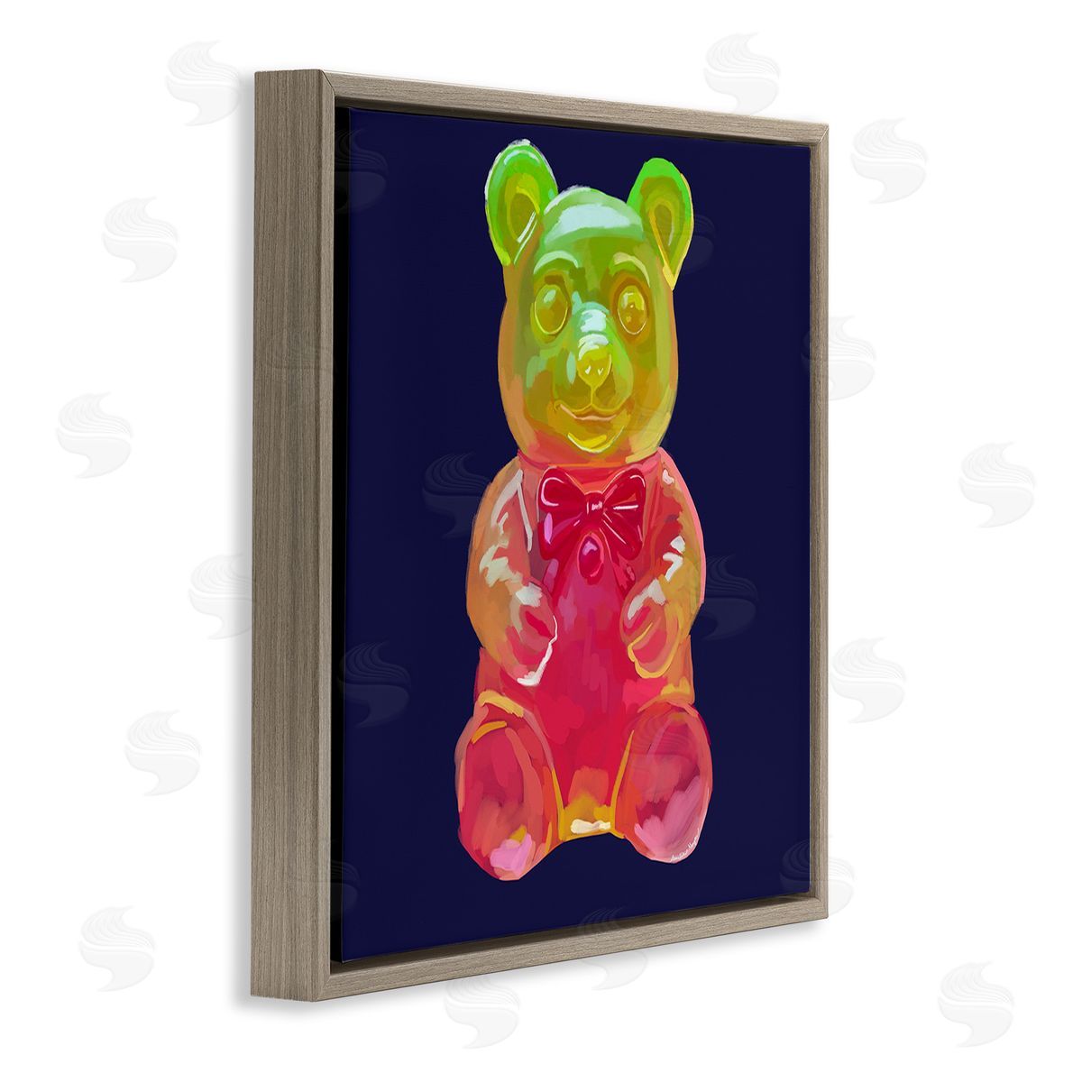Amelia Noyes Candy Bear on Blue Brown Floating Frame Canvas Wall Art Print