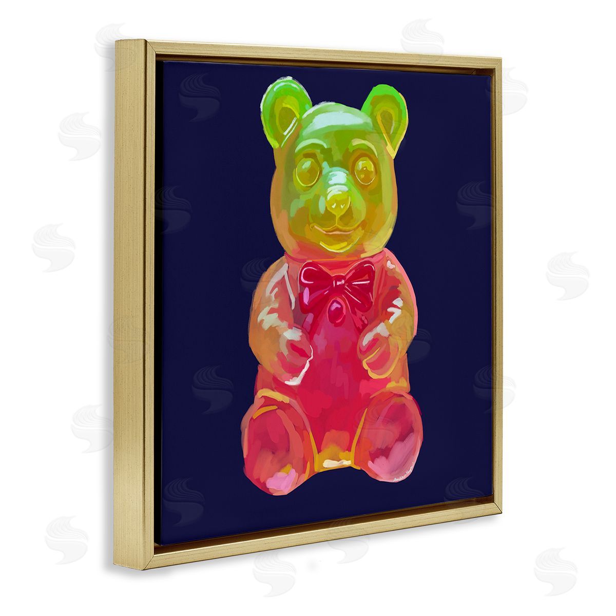 Amelia Noyes Candy Bear on Blue Gold Floating Frame Canvas Wall Art Print