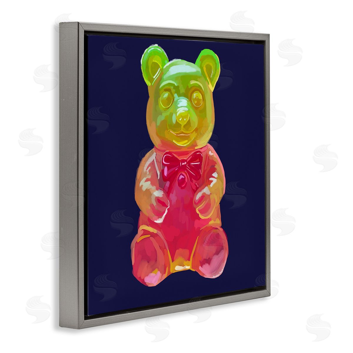 Amelia Noyes Candy Bear on Blue Gray Floating Frame Canvas Wall Art Print