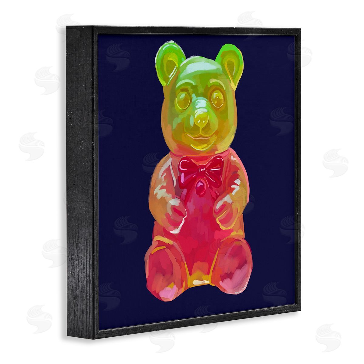 Amelia Noyes Candy Bear on Blue Black Framed Giclee Wall Art Print