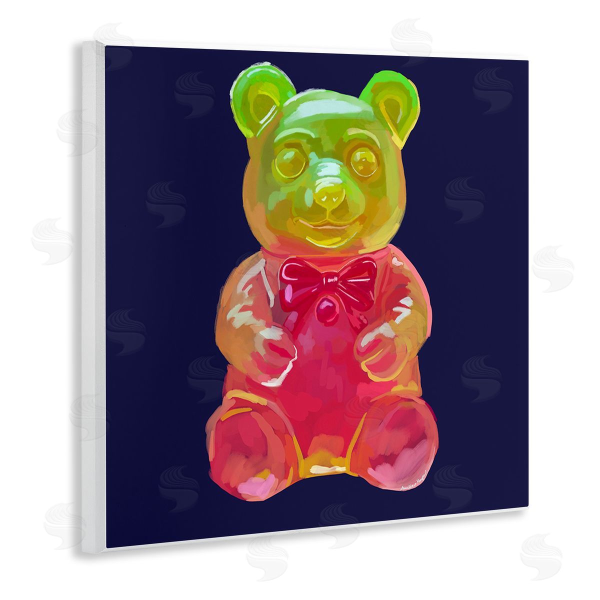 Amelia Noyes Candy Bear on Blue Wooden Wall Plaque Art Print