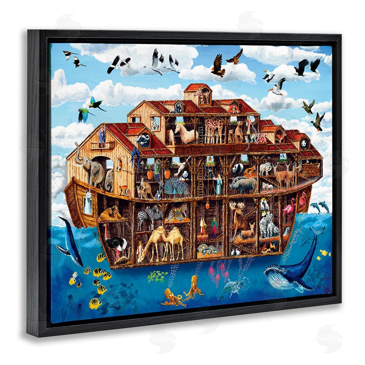 Art Poulin Noah's Ark Animals Black Floating Frame Canvas Wall Art Print