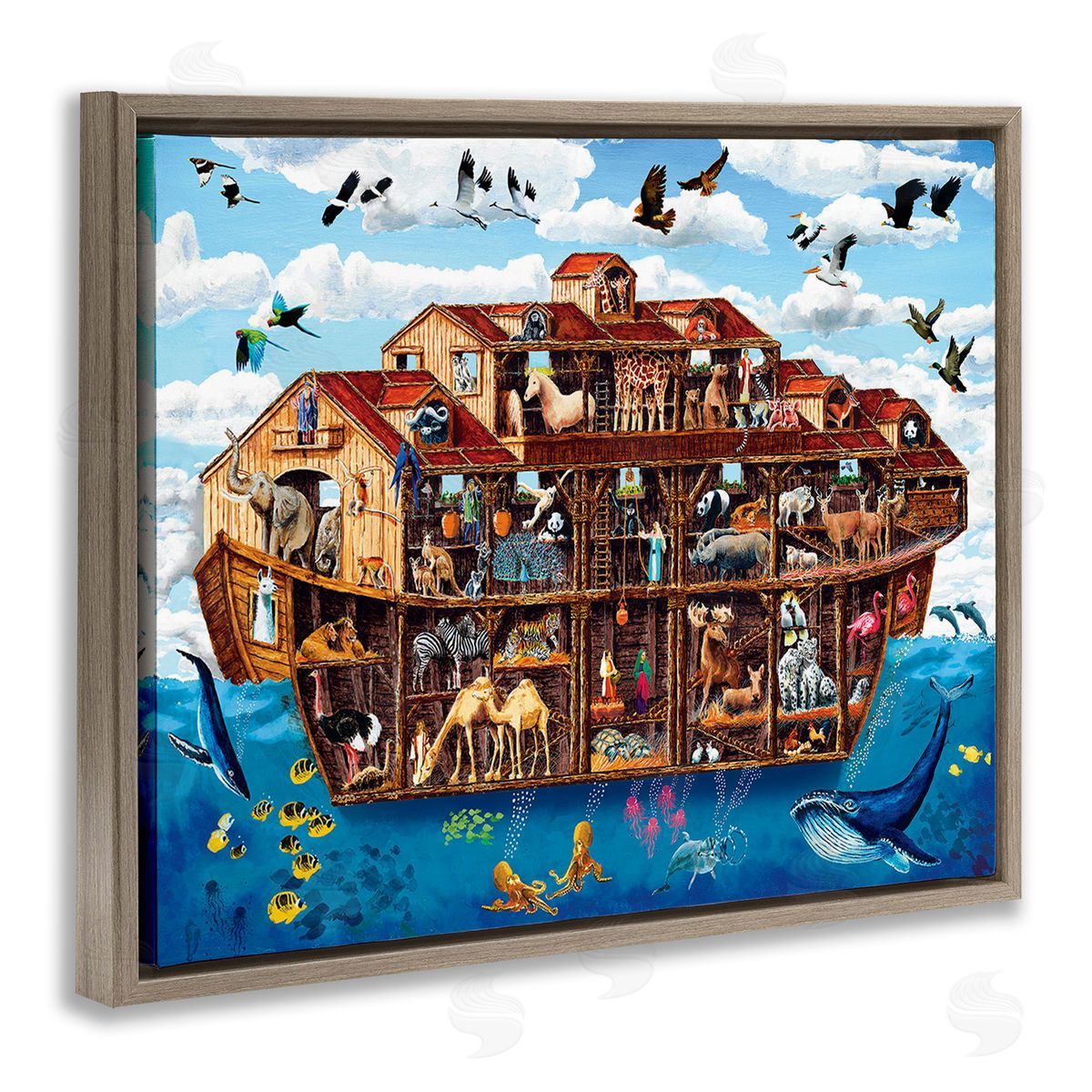 Art Poulin Noah's Ark Animals Brown Floating Frame Canvas Wall Art Print
