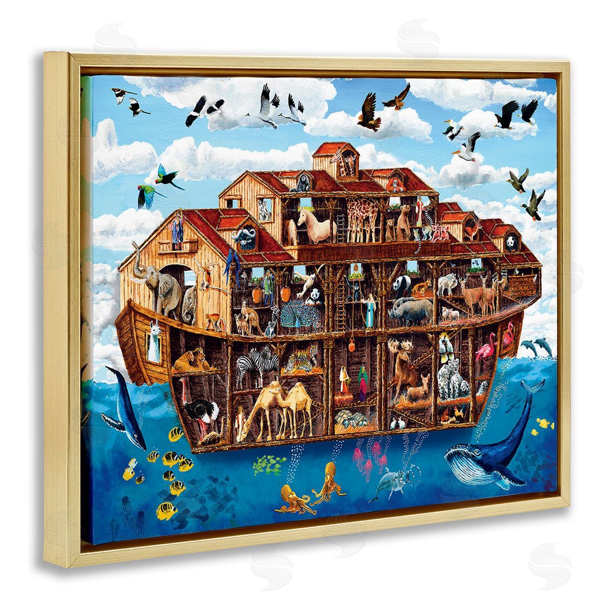 Art Poulin Noah's Ark Animals Gold Floating Frame Canvas Wall Art Print