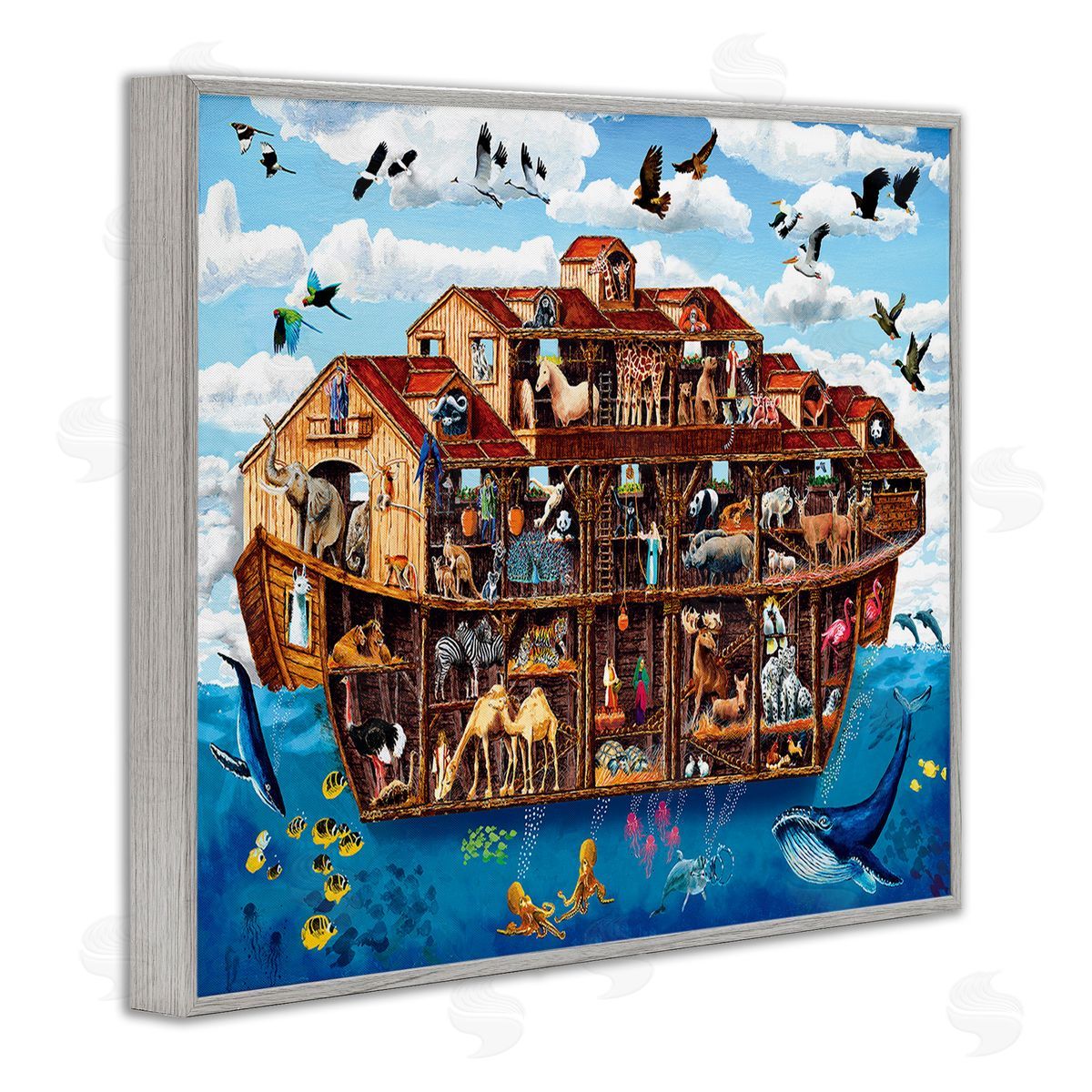 Art Poulin Noah's Ark Animals Gray Framed Giclee Wall Art Print