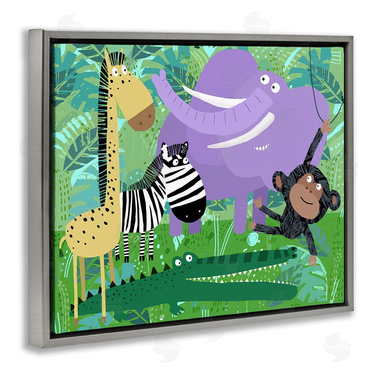 Carla Daly Jungle Wildlife Animals Gray Floating Frame Canvas Wall Art Print