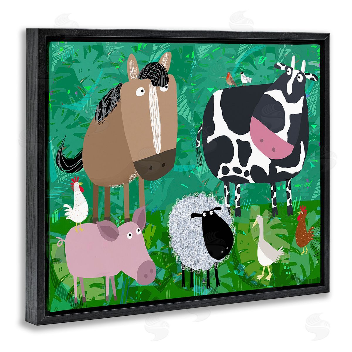 Carla Daly Farm Animals & Leaves Black Floating Frame Canvas Wall Art Print
