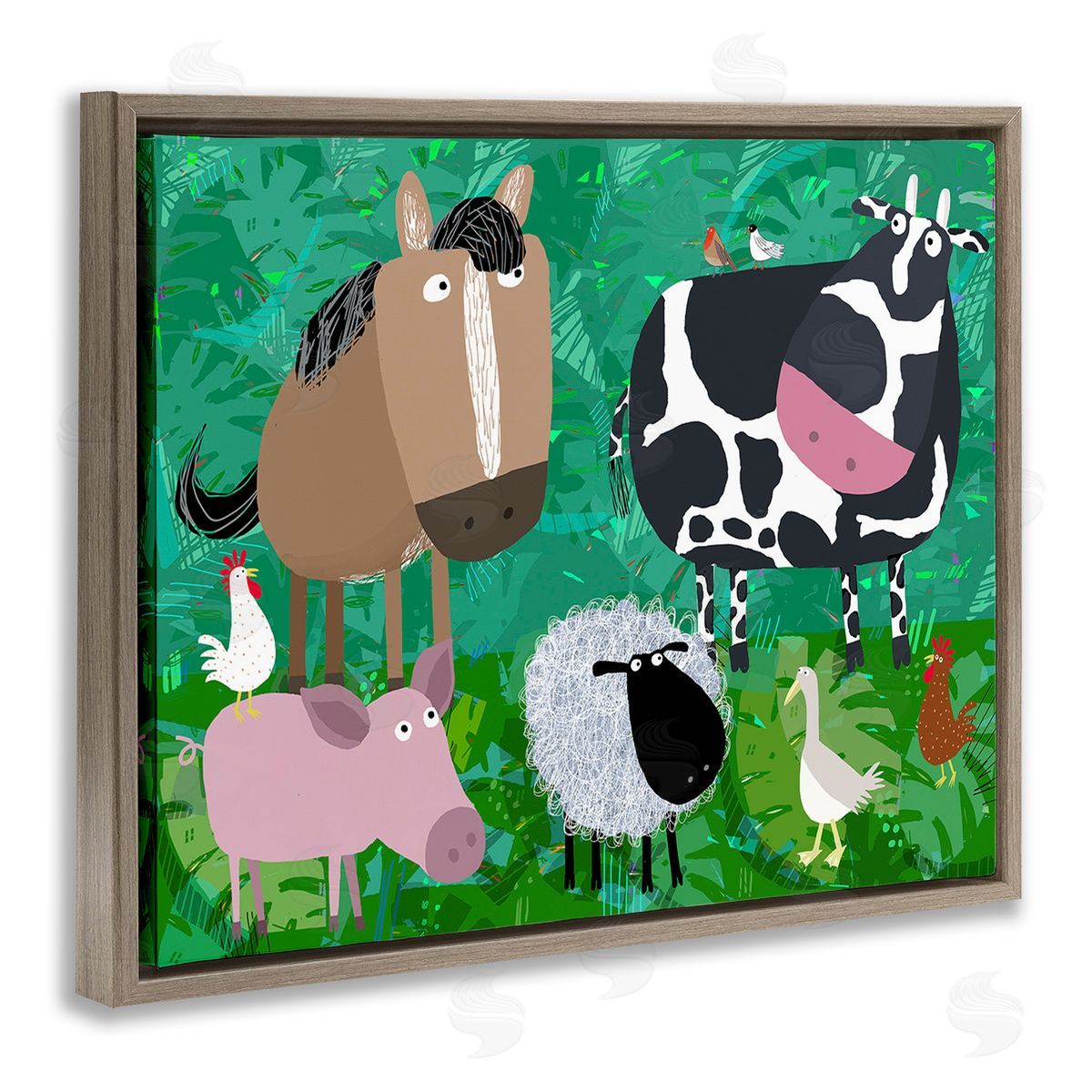 Carla Daly Farm Animals & Leaves Brown Floating Frame Canvas Wall Art Print