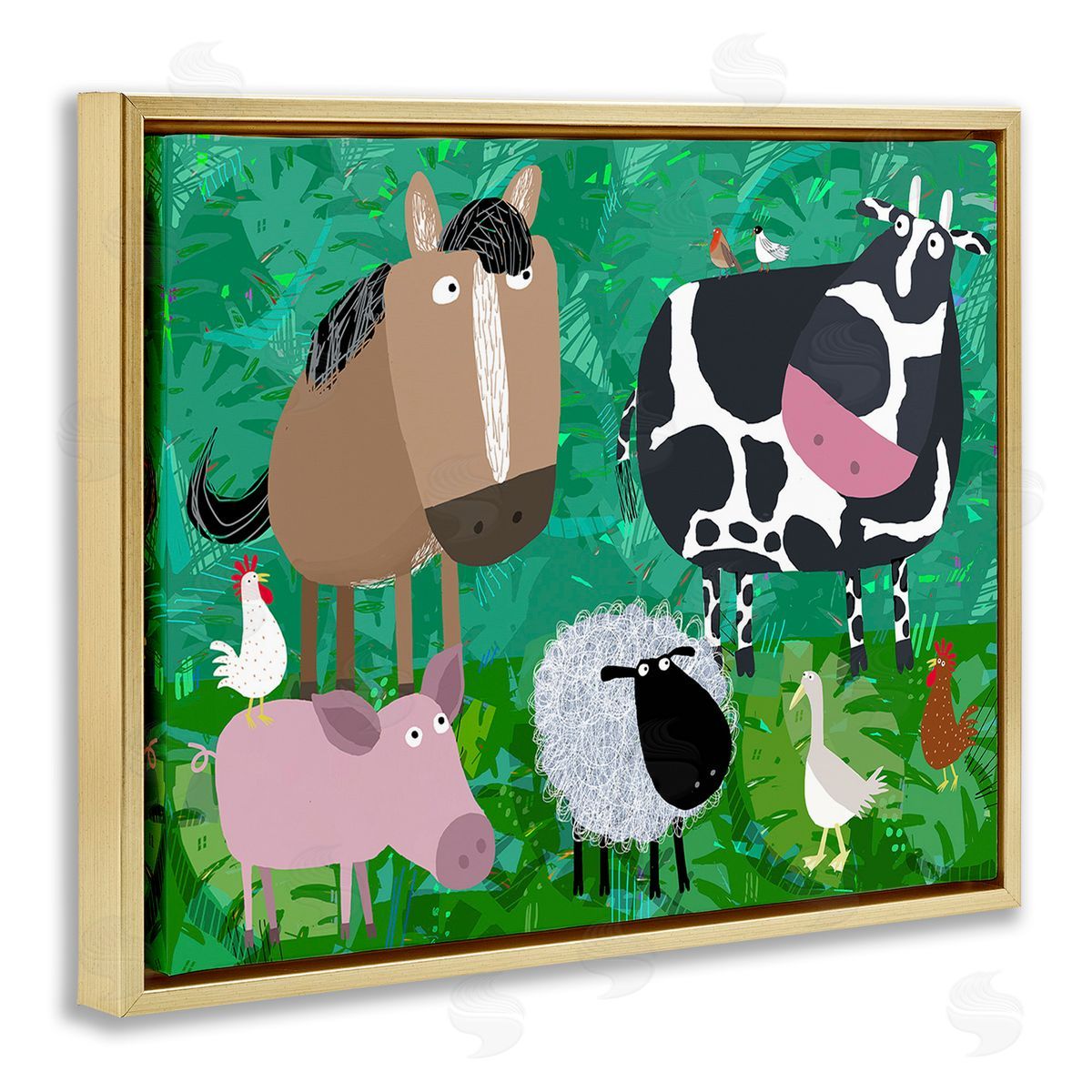 Carla Daly Farm Animals & Leaves Gold Floating Frame Canvas Wall Art Print
