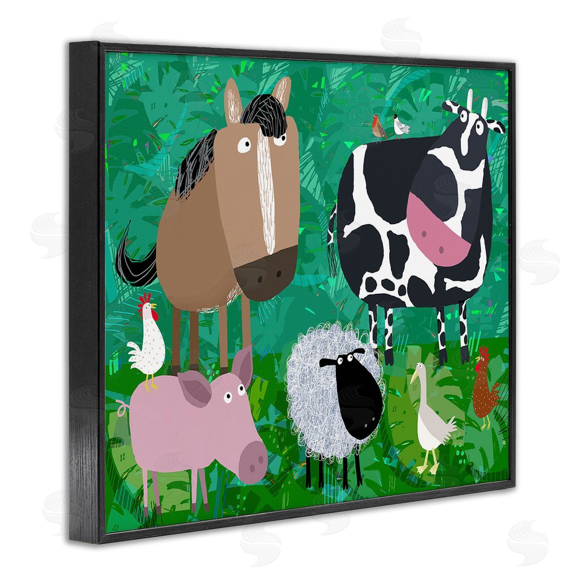 Carla Daly Farm Animals & Leaves Black Framed Giclee Wall Art Print