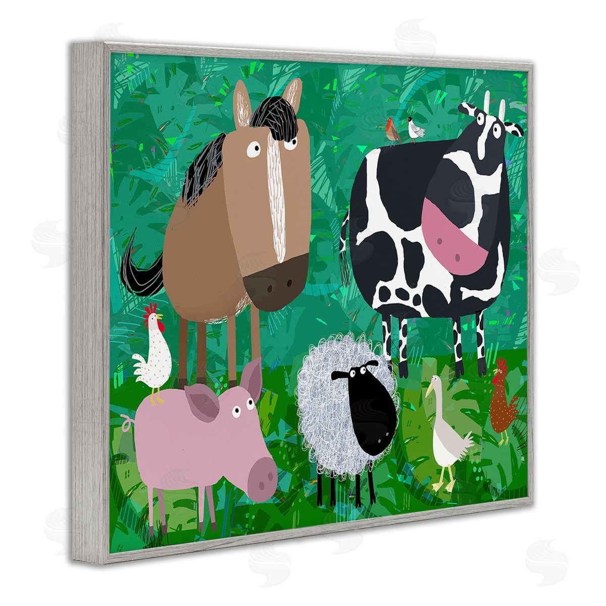 Carla Daly Farm Animals & Leaves Gray Framed Giclee Wall Art Print