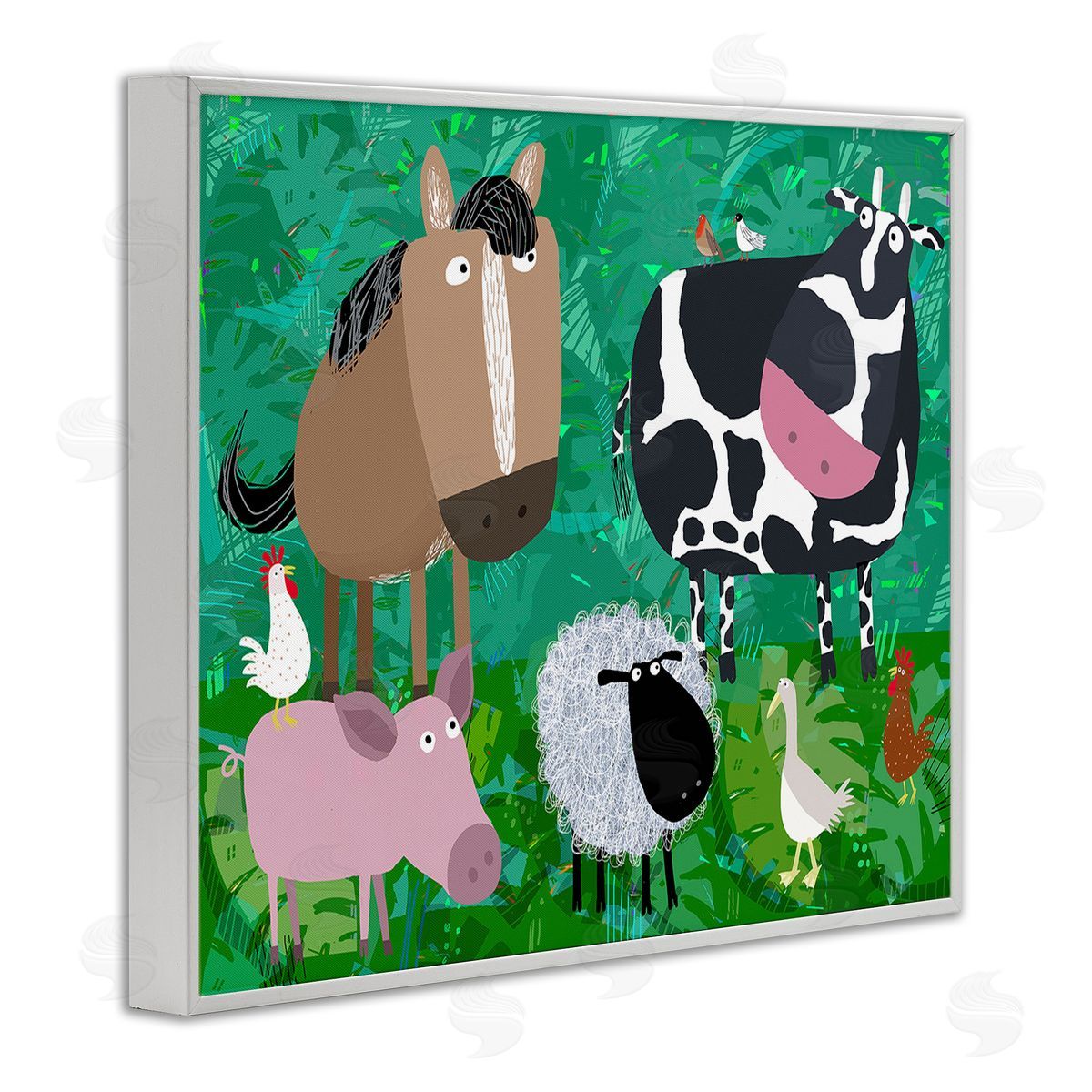 Carla Daly Farm Animals & Leaves White Framed Giclee Wall Art Print
