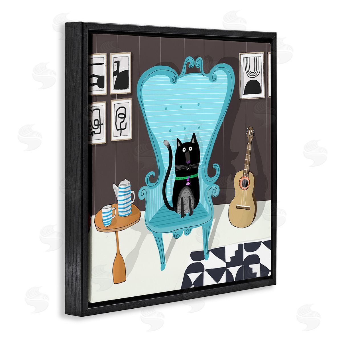 Carla Daly Cat in Modern Room Black Floating Frame Canvas Wall Art Print