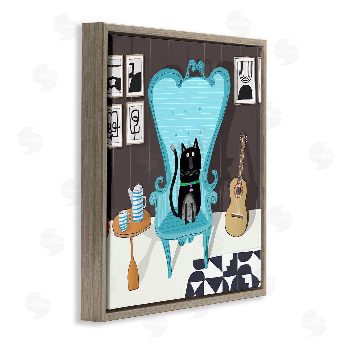 Carla Daly Cat in Modern Room Brown Floating Frame Canvas Wall Art Print