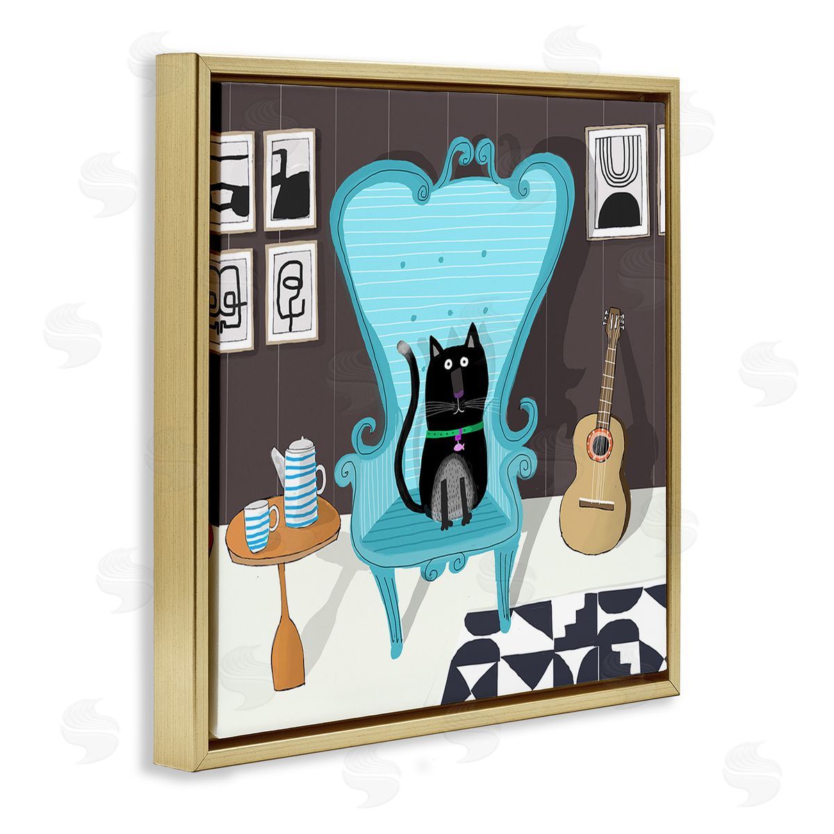 Carla Daly Cat in Modern Room Gold Floating Frame Canvas Wall Art Print