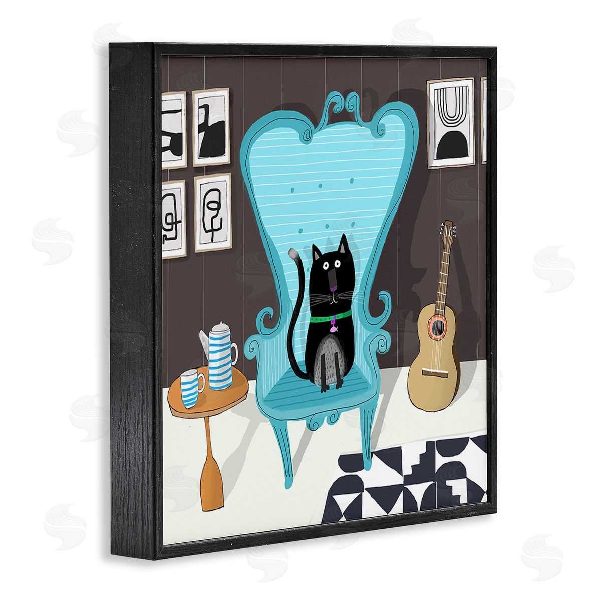 Carla Daly Cat in Modern Room Black Framed Giclee Wall Art Print