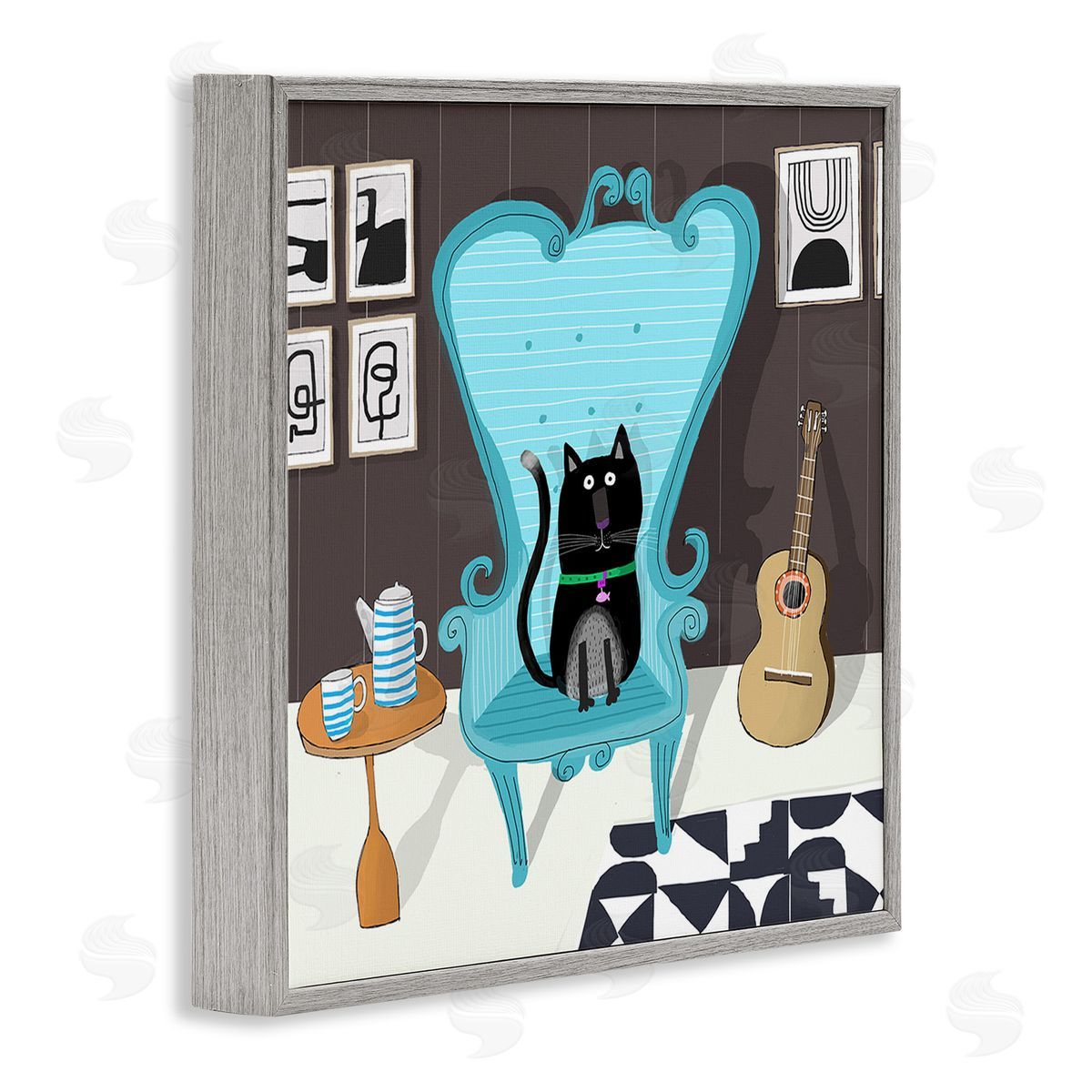 Carla Daly Cat in Modern Room Gray Framed Giclee Wall Art Print