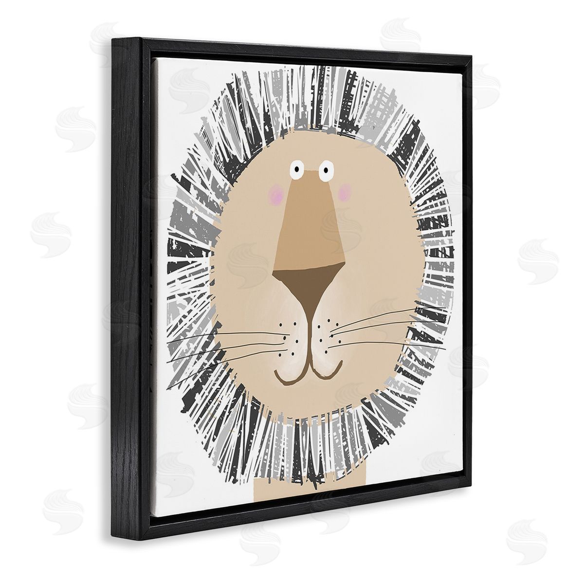 Carla Daly Cartoon Lion Smile Black Floating Frame Canvas Wall Art Print