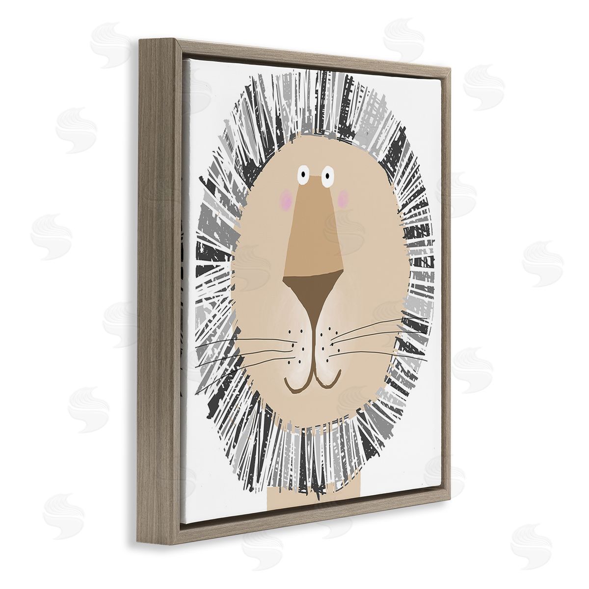 Carla Daly Cartoon Lion Smile Brown Floating Frame Canvas Wall Art Print