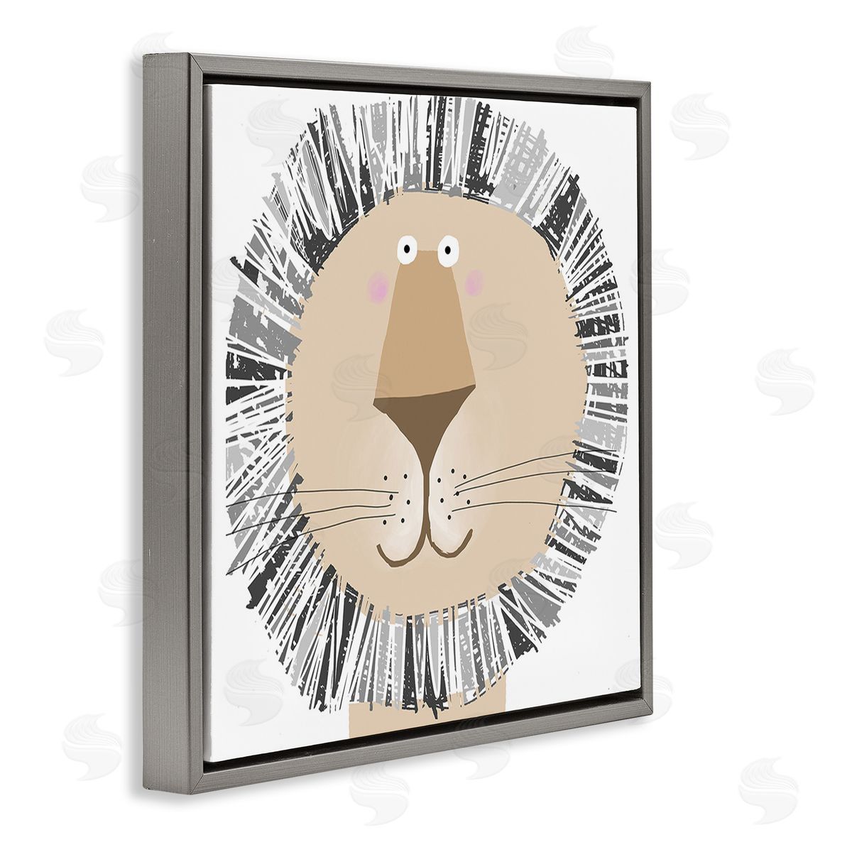 Carla Daly Cartoon Lion Smile Gray Floating Frame Canvas Wall Art Print