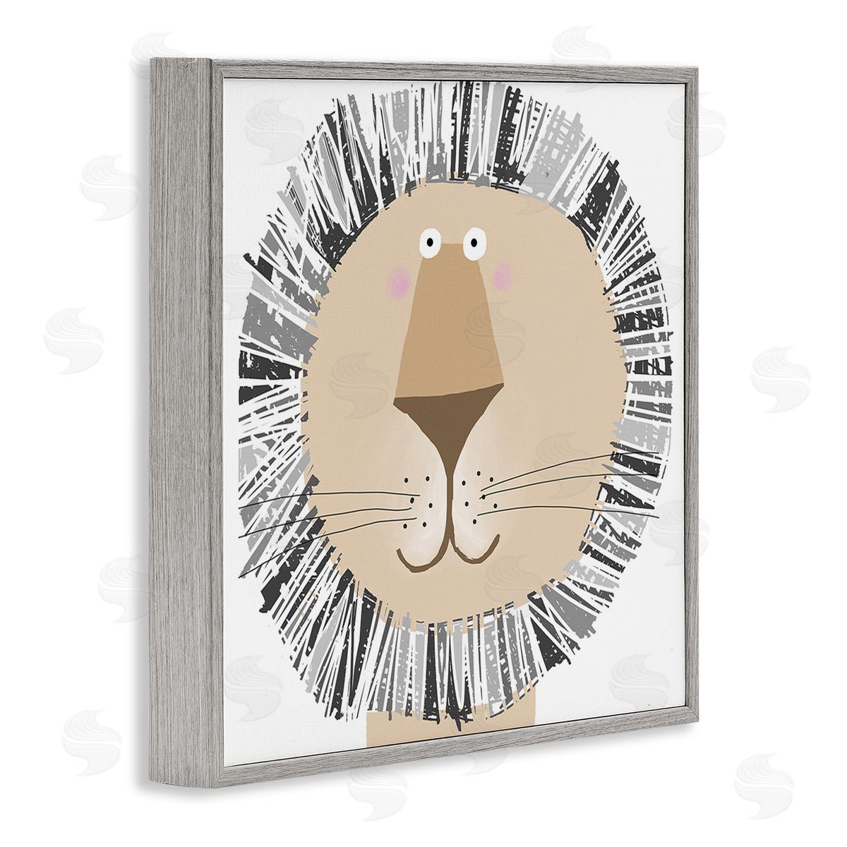 Carla Daly Cartoon Lion Smile Gray Framed Giclee Wall Art Print