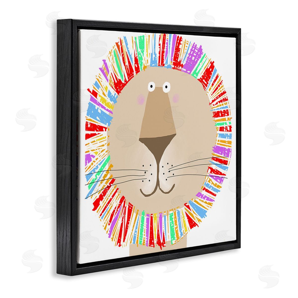 Carla Daly Lion with Rainbow Mane Black Floating Frame Canvas Wall Art Print