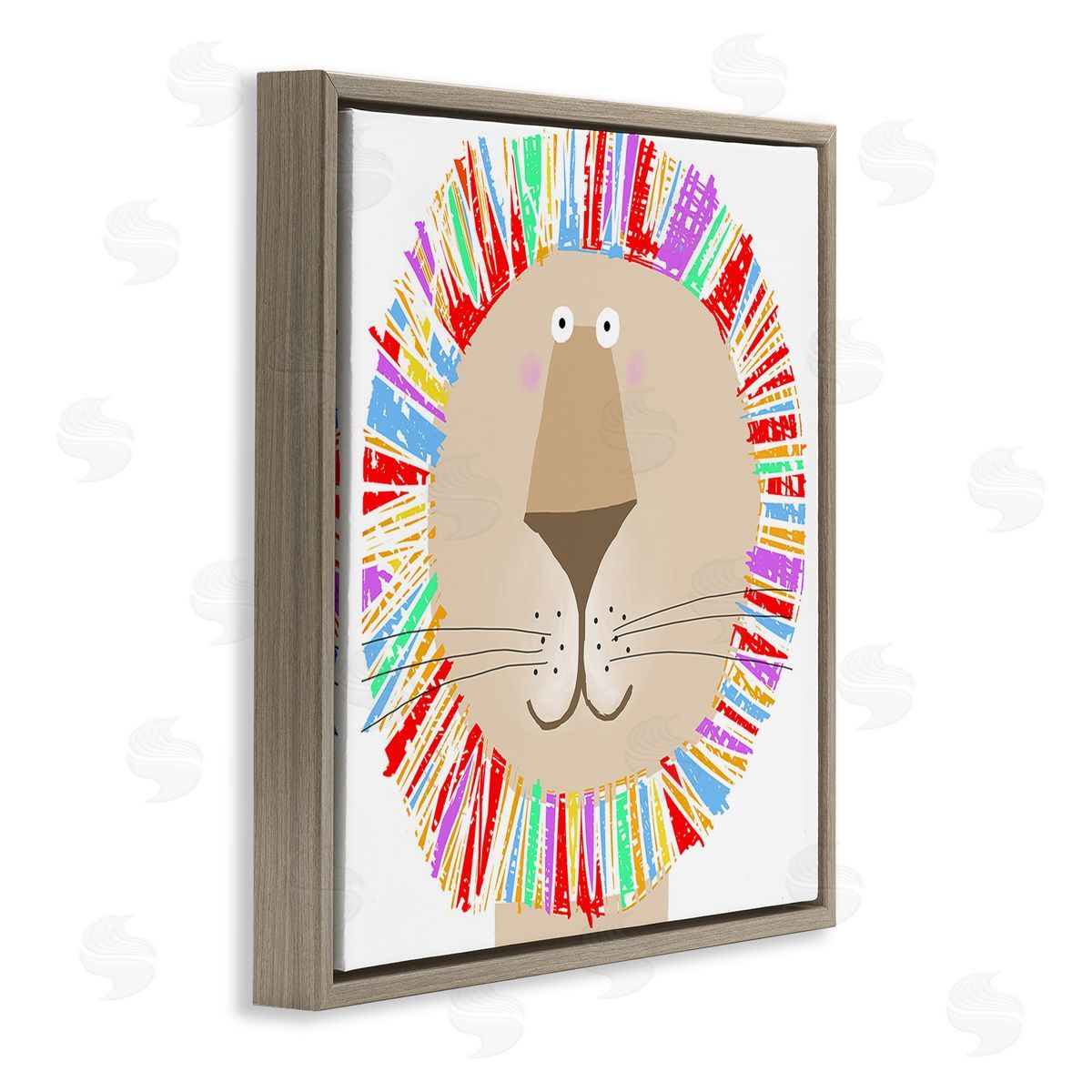 Carla Daly Lion with Rainbow Mane Brown Floating Frame Canvas Wall Art Print