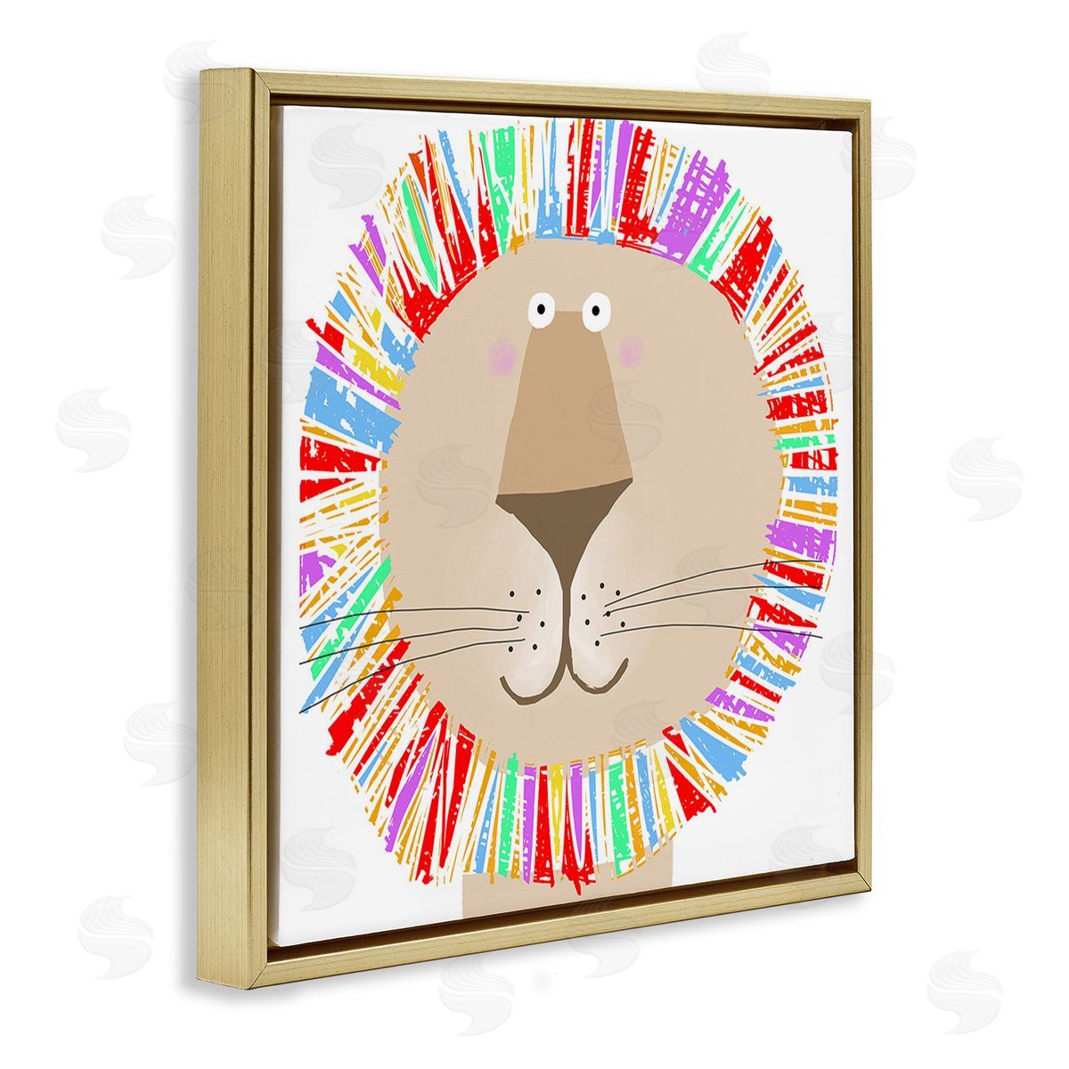 Carla Daly Lion with Rainbow Mane Gold Floating Frame Canvas Wall Art Print