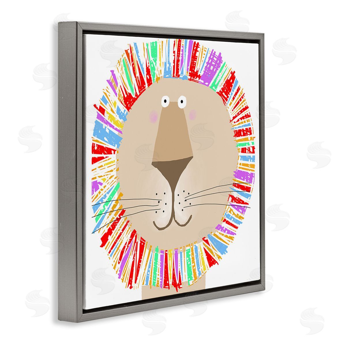 Carla Daly Lion with Rainbow Mane Gray Floating Frame Canvas Wall Art Print