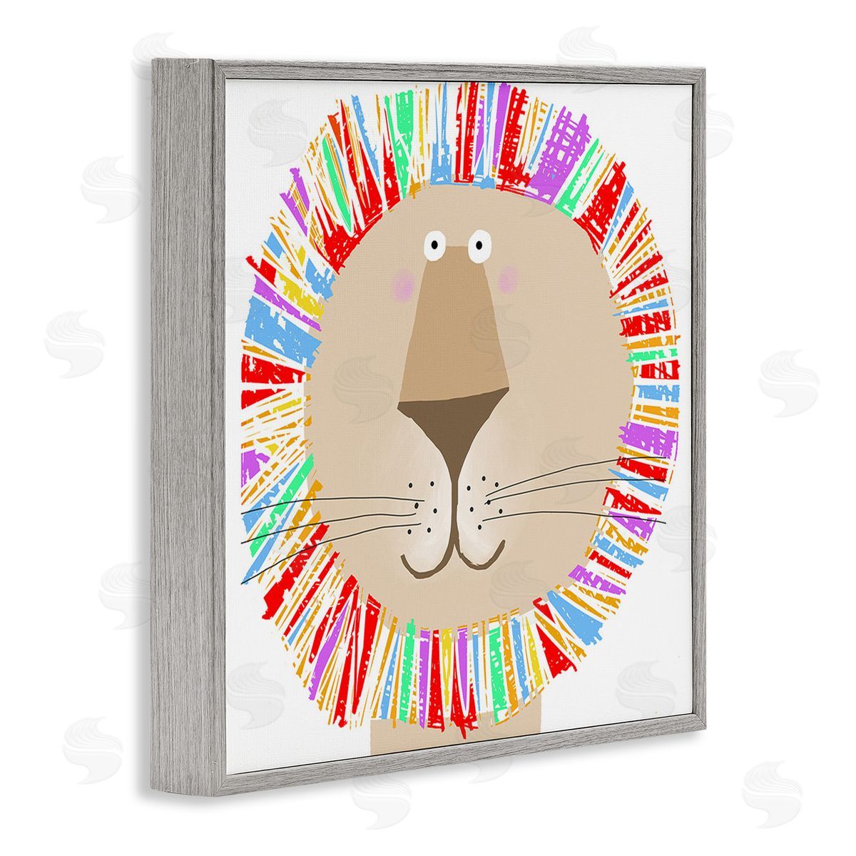 Carla Daly Lion with Rainbow Mane Gray Framed Giclee Wall Art Print