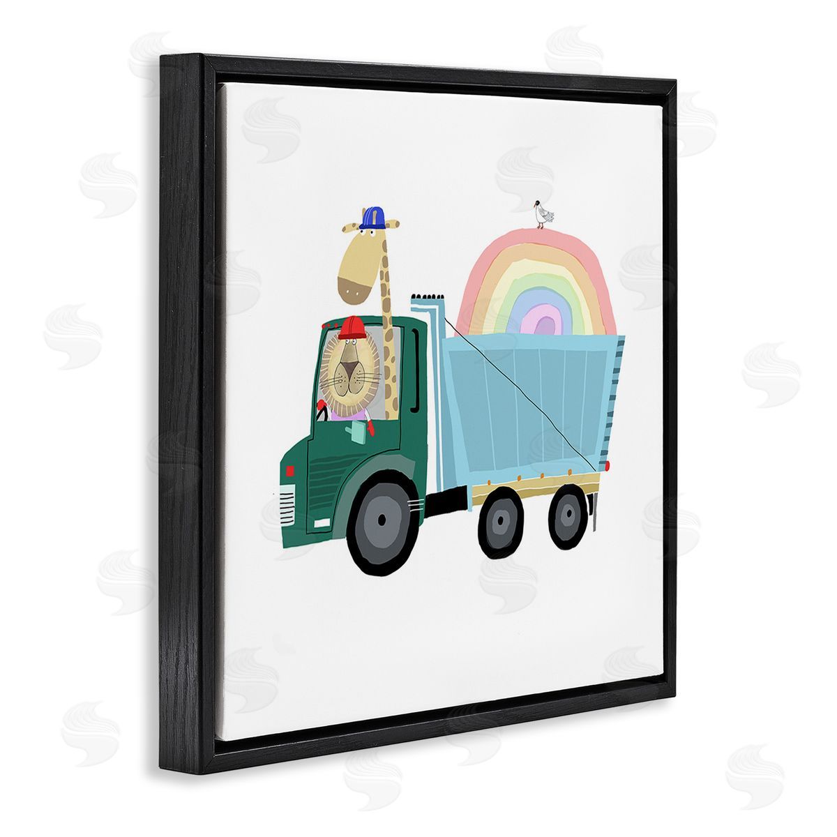 Carla Daly Construction Animals with Rainbow Black Floating Frame Canvas Wall Art Print