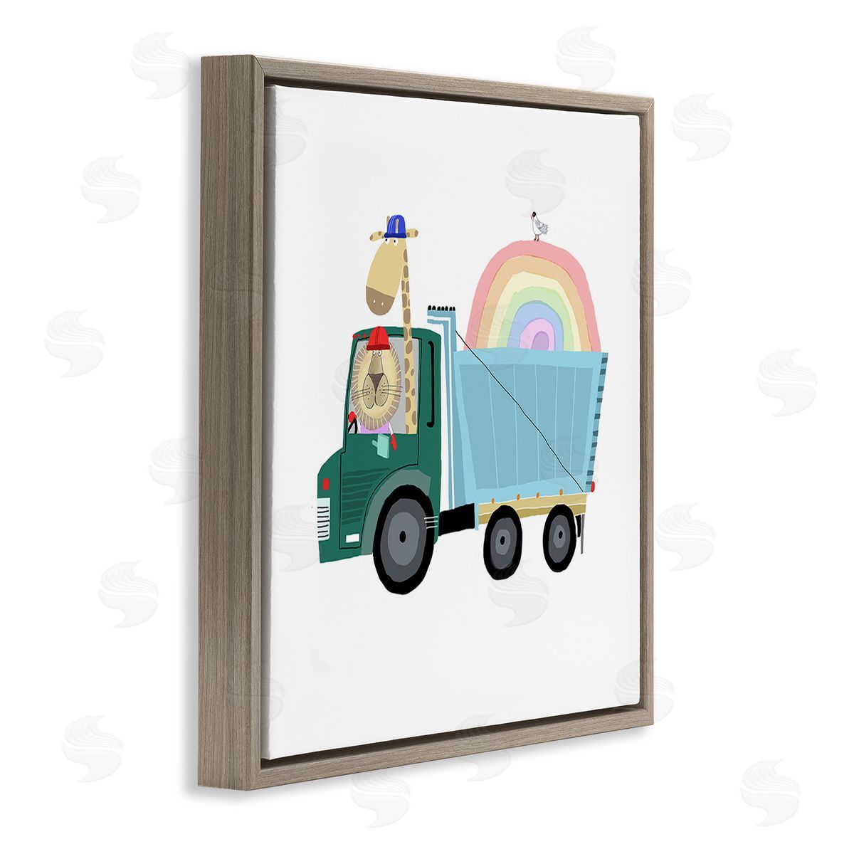 Carla Daly Construction Animals with Rainbow Brown Floating Frame Canvas Wall Art Print