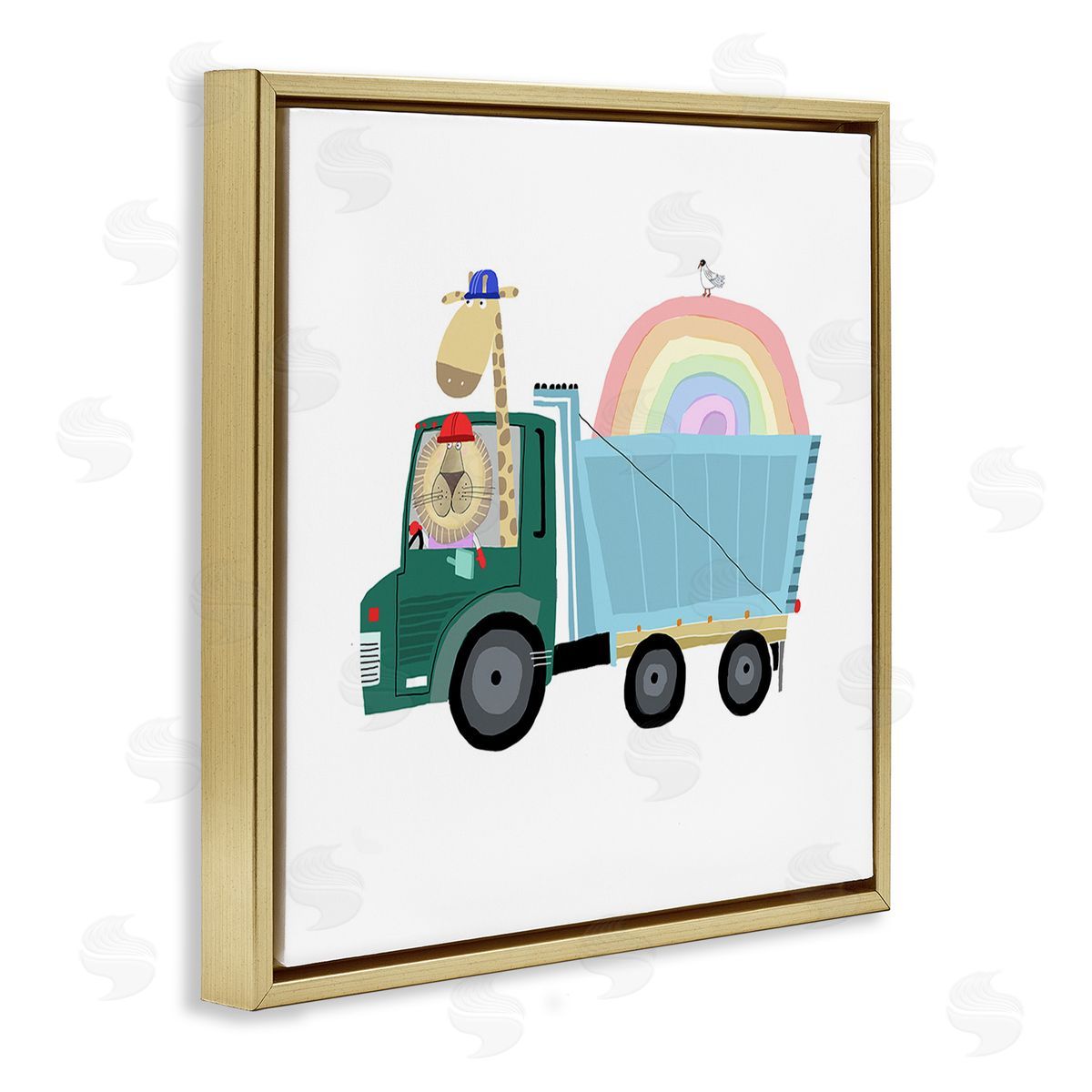 Carla Daly Construction Animals with Rainbow Gold Floating Frame Canvas Wall Art Print