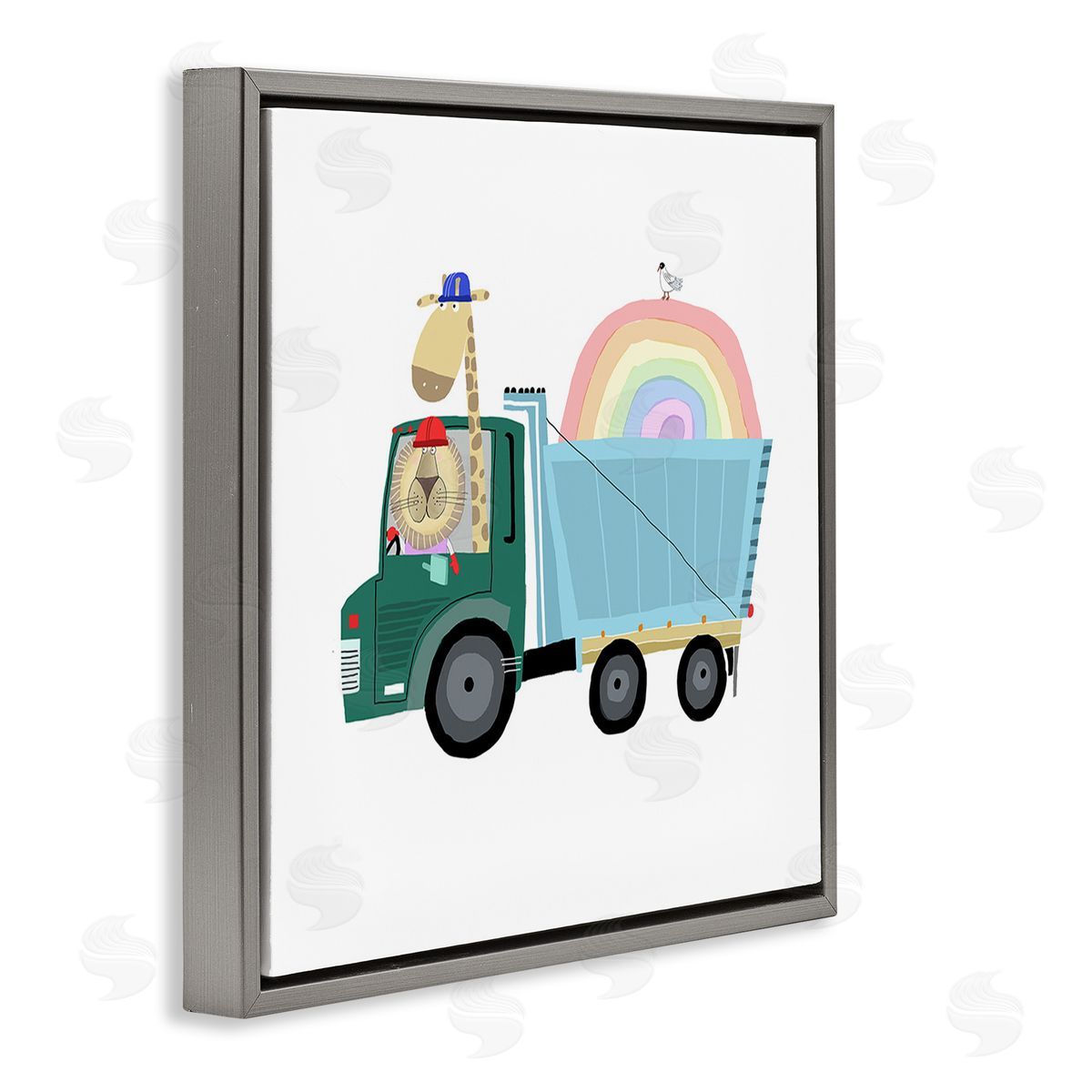 Carla Daly Construction Animals with Rainbow Gray Floating Frame Canvas Wall Art Print