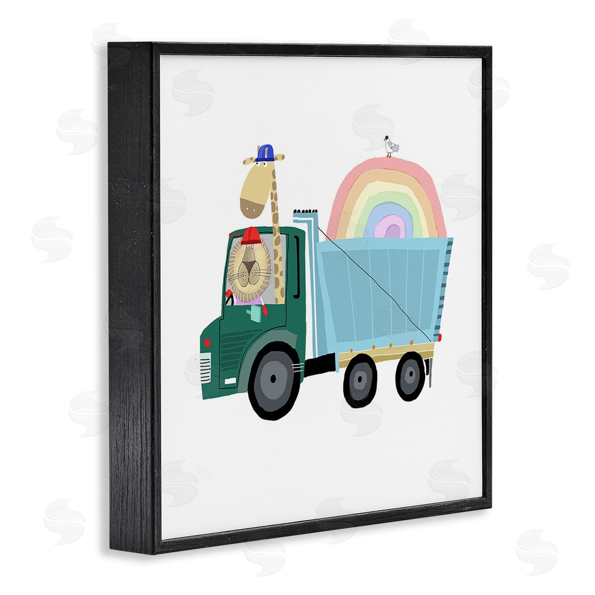 Carla Daly Construction Animals with Rainbow Black Framed Giclee Wall Art Print