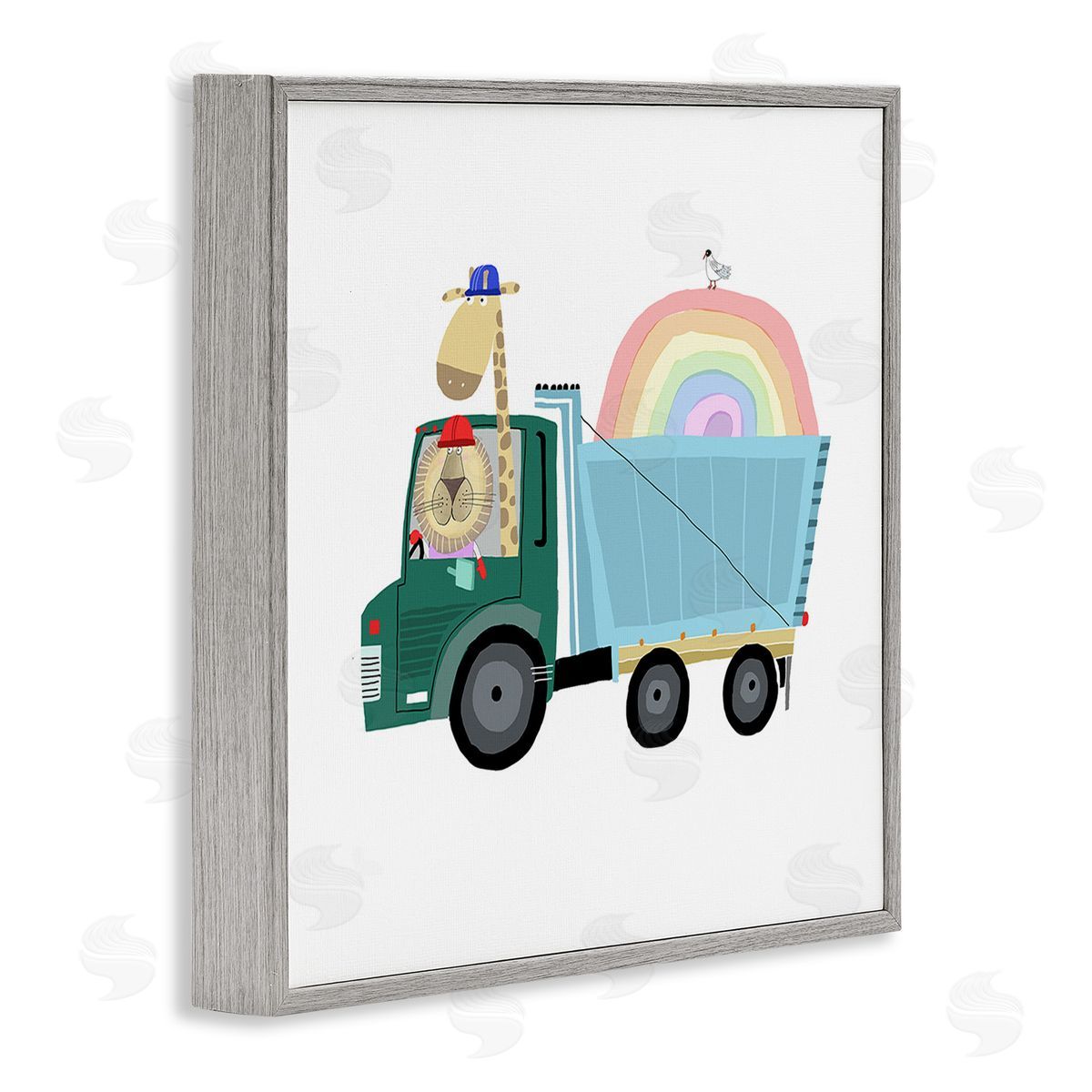Carla Daly Construction Animals with Rainbow Gray Framed Giclee Wall Art Print