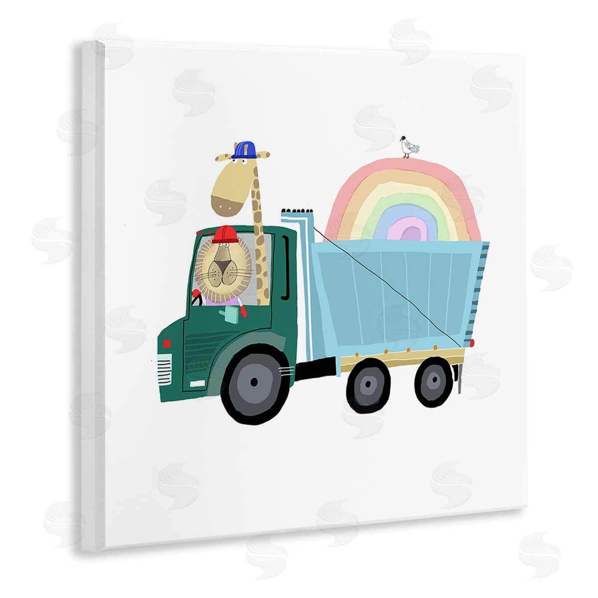 Carla Daly Construction Animals with Rainbow Wooden Wall Plaque Art Print