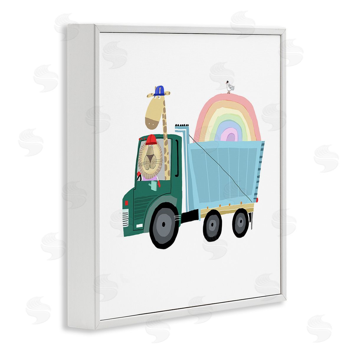 Carla Daly Construction Animals with Rainbow White Framed Giclee Wall Art Print