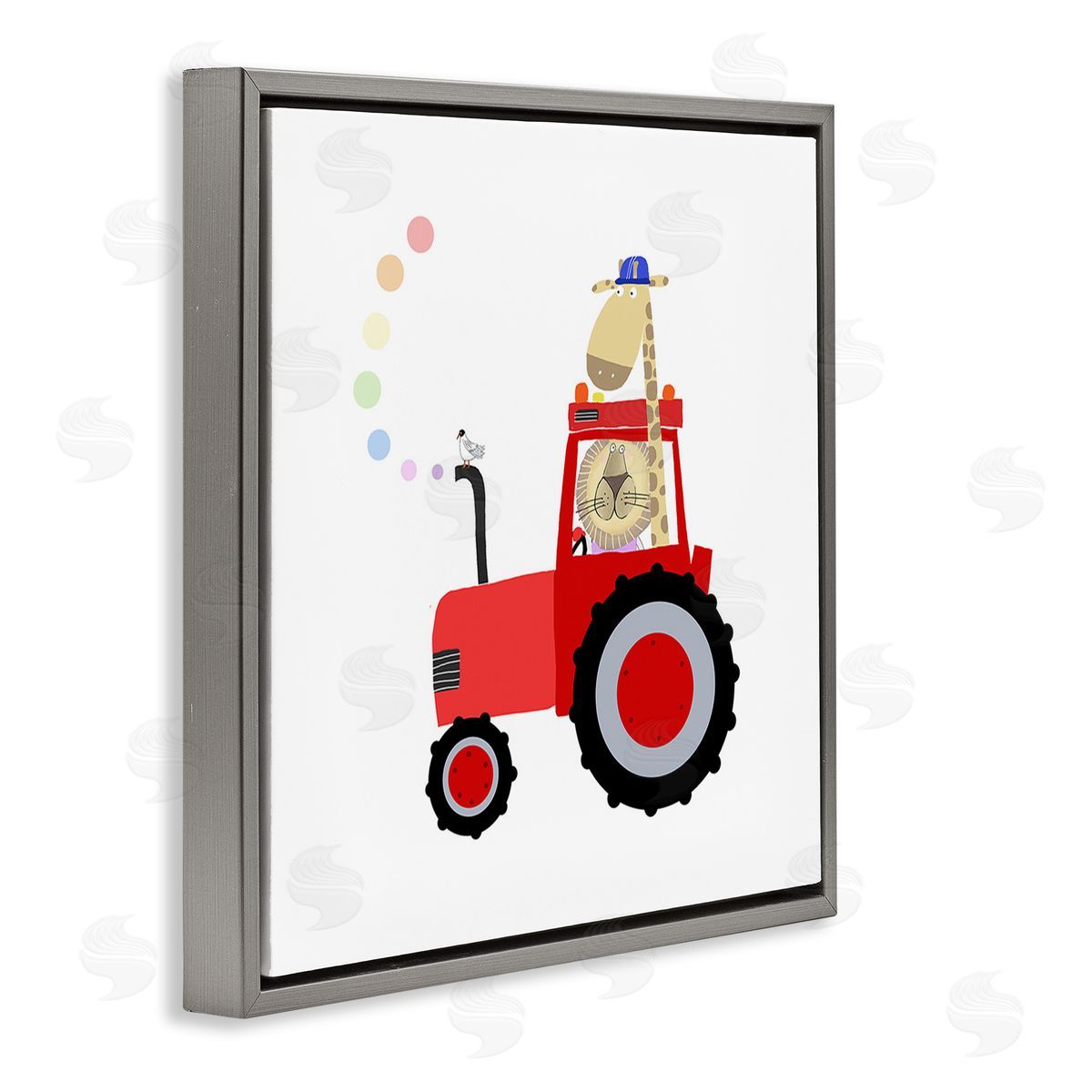 Carla Daly Animals Riding Tractor Gray Floating Frame Canvas Wall Art Print