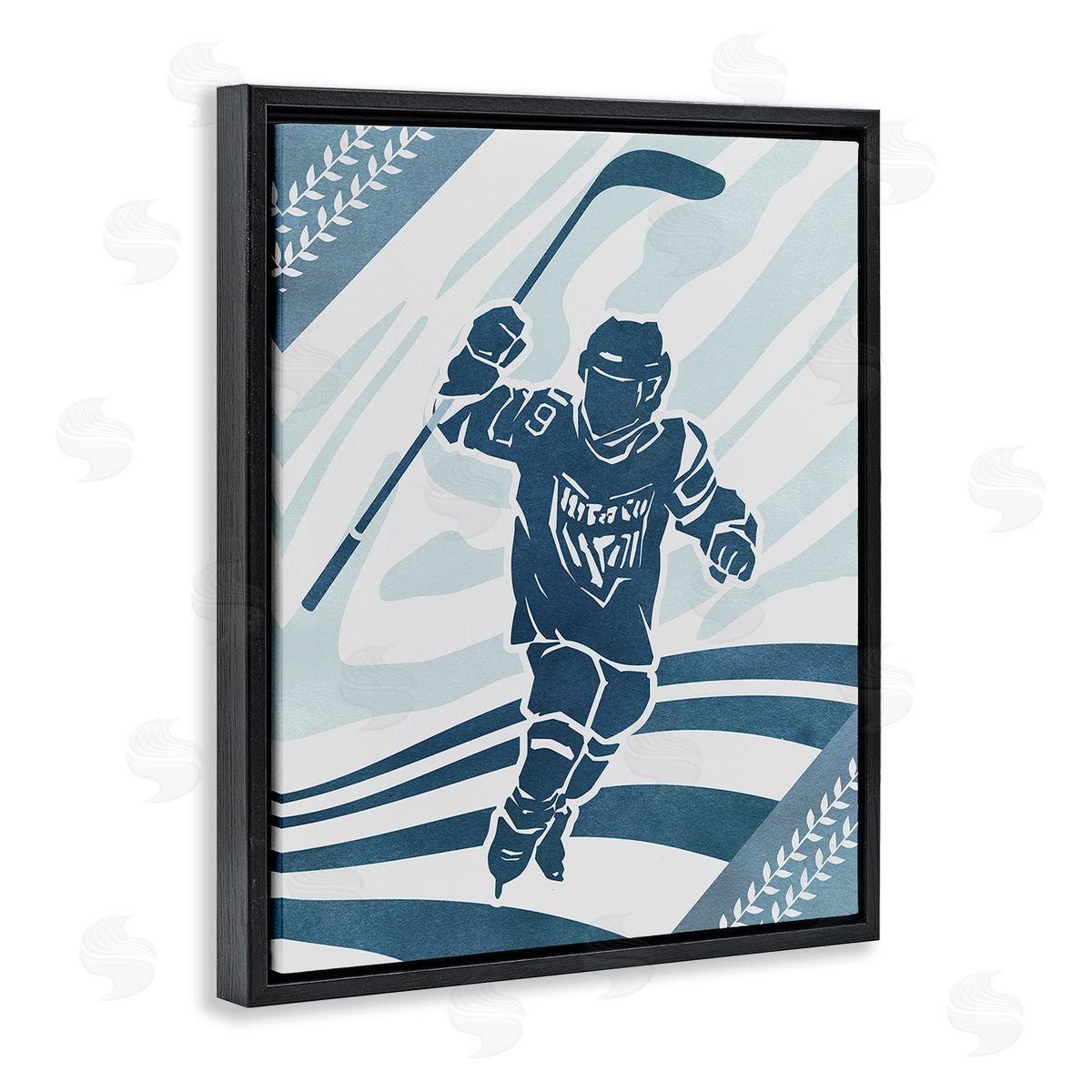 Ziwei Li Patterned Hockey Player Black Floating Frame Canvas Wall Art Print