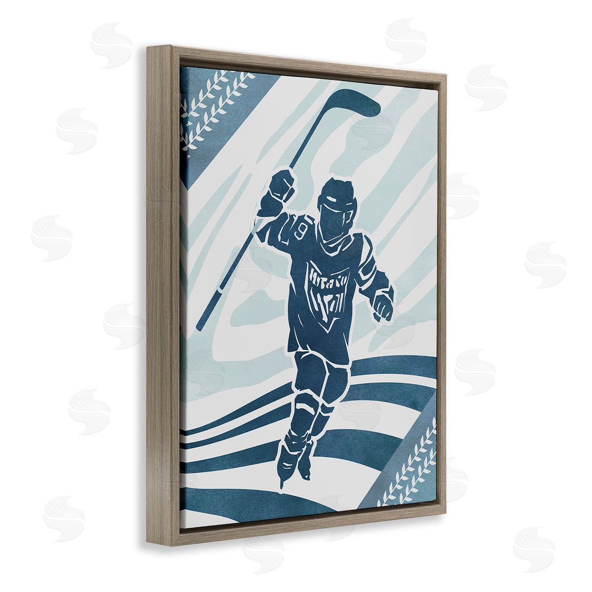 Ziwei Li Patterned Hockey Player Brown Floating Frame Canvas Wall Art Print