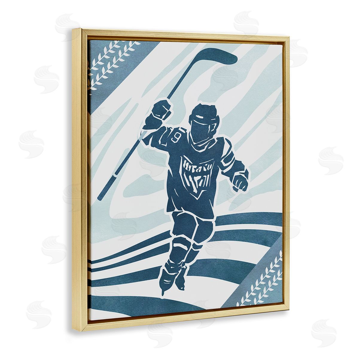 Ziwei Li Patterned Hockey Player Gold Floating Frame Canvas Wall Art Print
