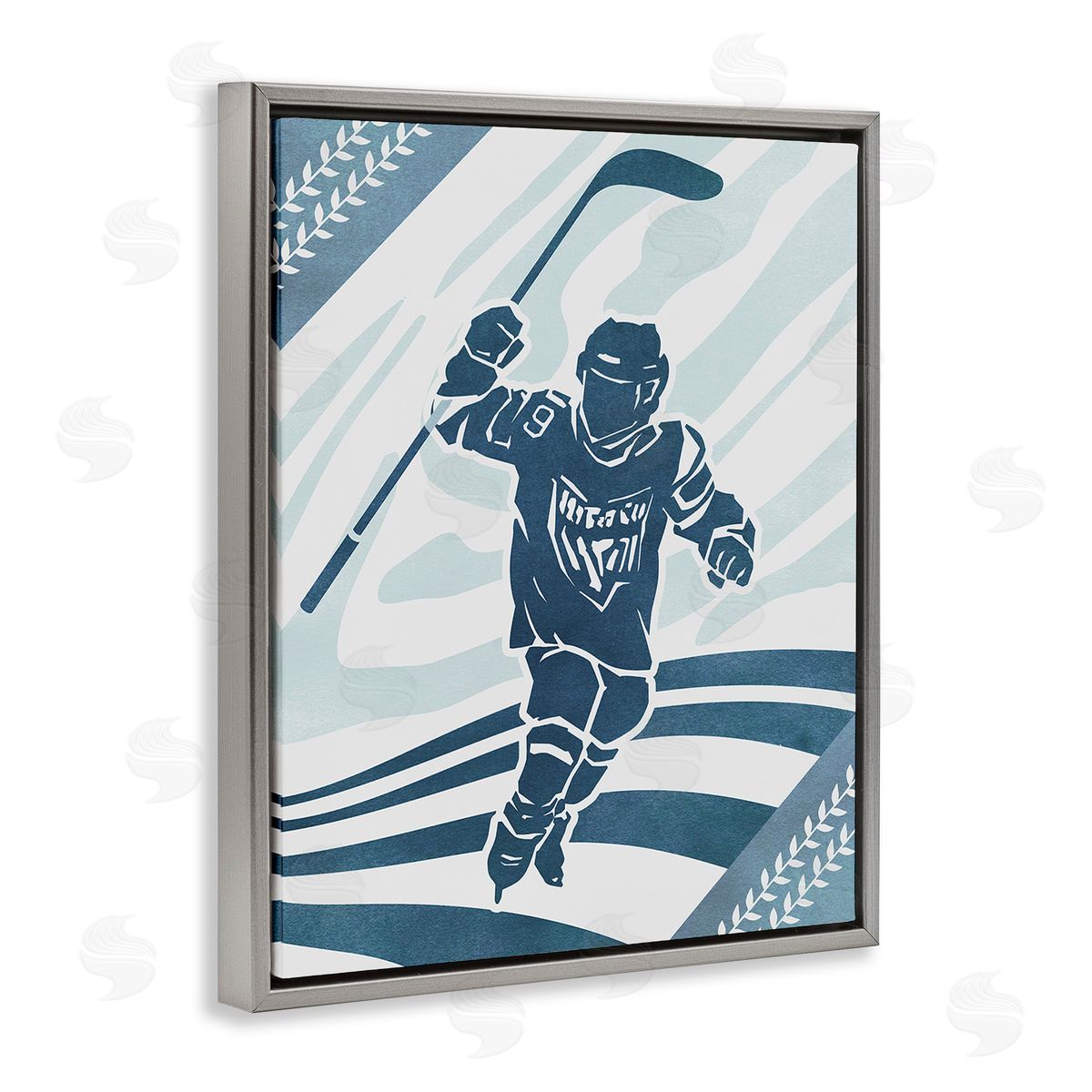 Ziwei Li Patterned Hockey Player Gray Floating Frame Canvas Wall Art Print